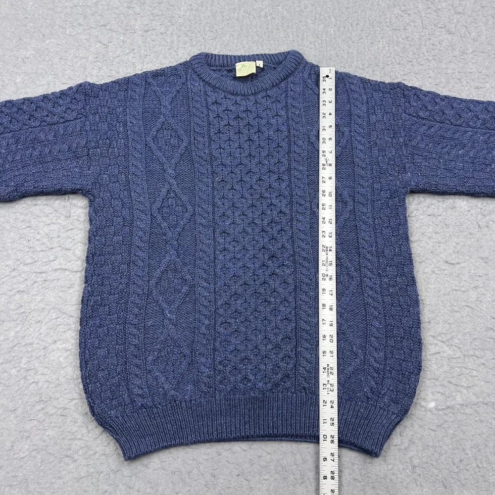 VTG Aran Country Sweater Men's Large Blue Chunky Cable Knit Wool‎ Jumper Ireland